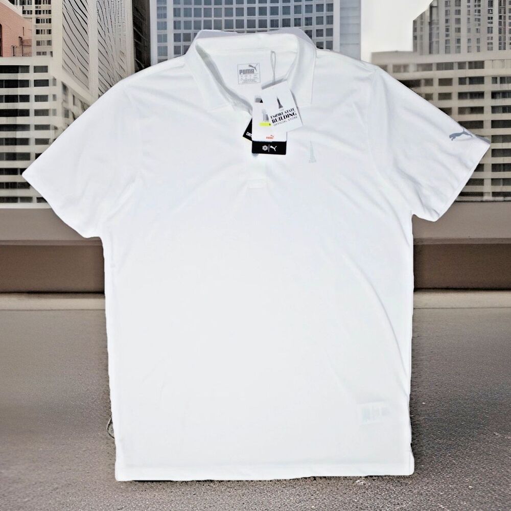 NWT $62 New York Empire State Building Store White Puma Polo Shirt Men Size M